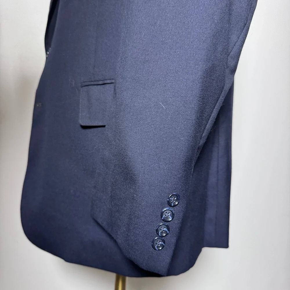Vintage English Manor Suit Mens 44R 37x29 Navy Blue Solid Wool 2-Button